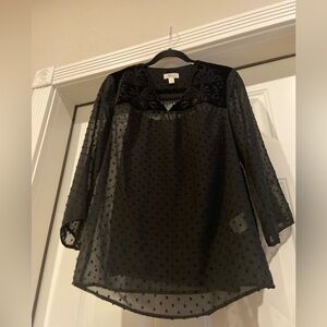 Style & Co.~NWT~2-Pc~Black Sheer Swiss Dot~Eyelet Yoke~Tank Top Blouse~Size XS